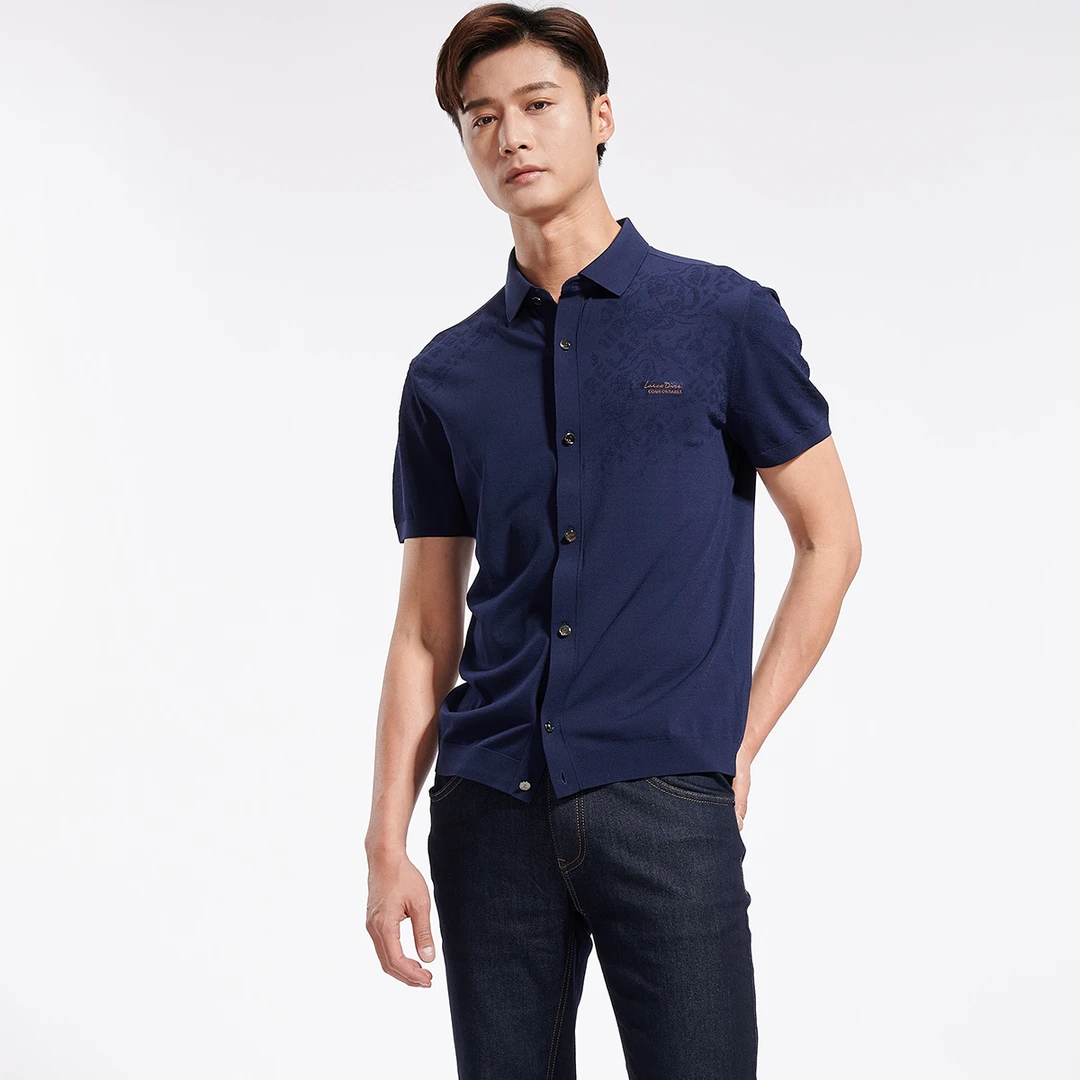 莱克代尔【新式冰岛提花】时尚夏季透气全针织衬衫短袖23321035