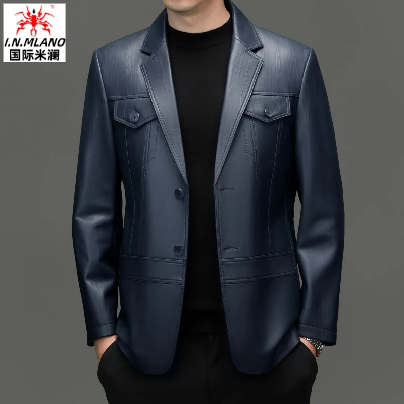 【绵羊皮】男士西装外套修身帅气真皮夹克海宁2025新款短款西服皮衣