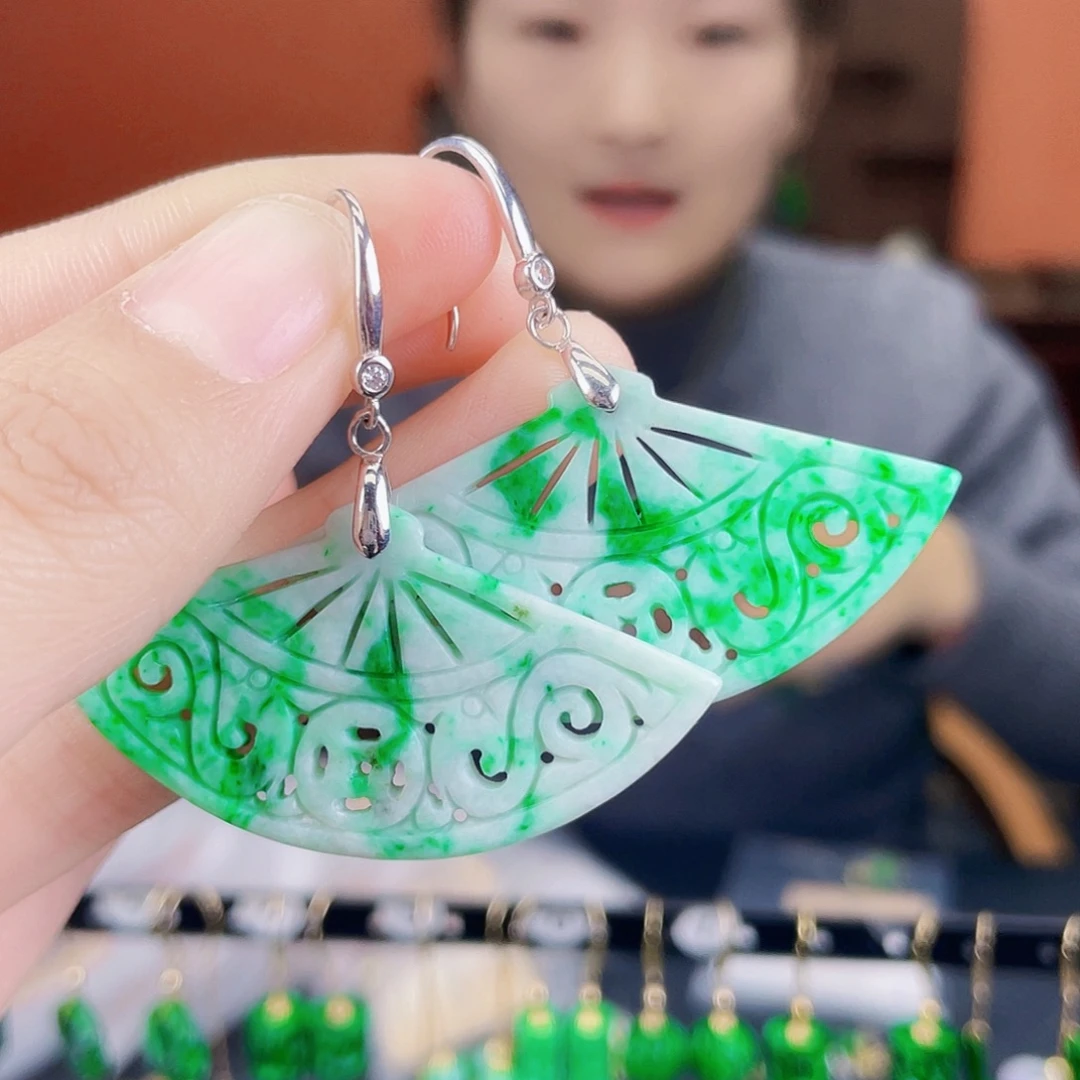 翡翠银S925镶嵌耳饰