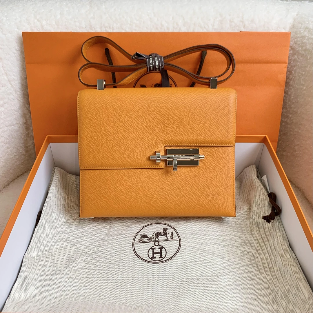 99新 Hermes/爱马仕 壹臻/橘色银扣Verrou23 c刻ep皮12344492