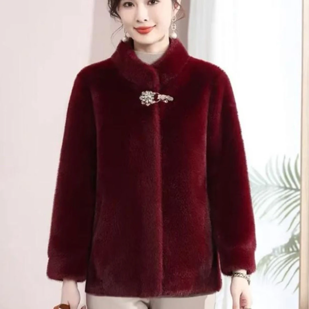 [新疆包邮】爆款毛皮一体妈妈装大码女装立领短款大衣外套