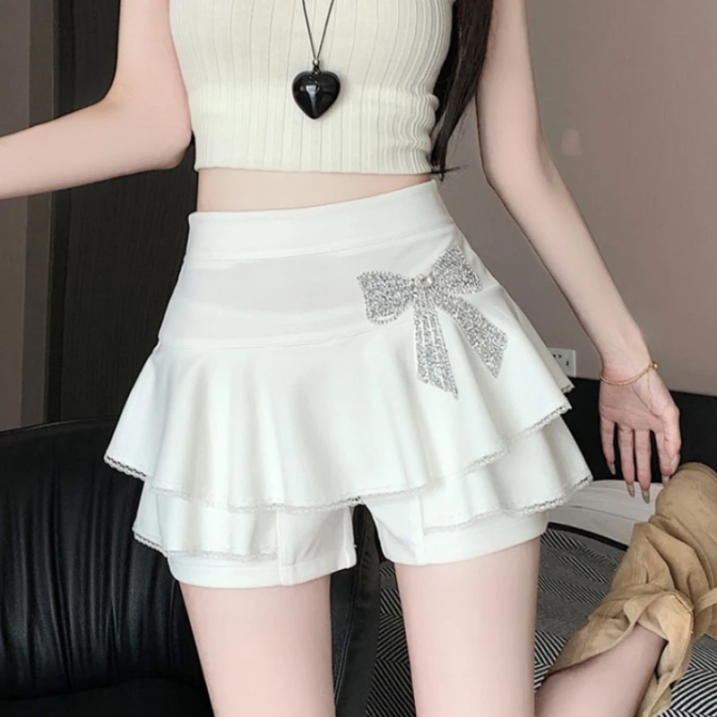 蛋糕裙2025夏季新款韩版高腰时尚蓬蓬裙裤高腰镶钻弹力松紧腰短裤