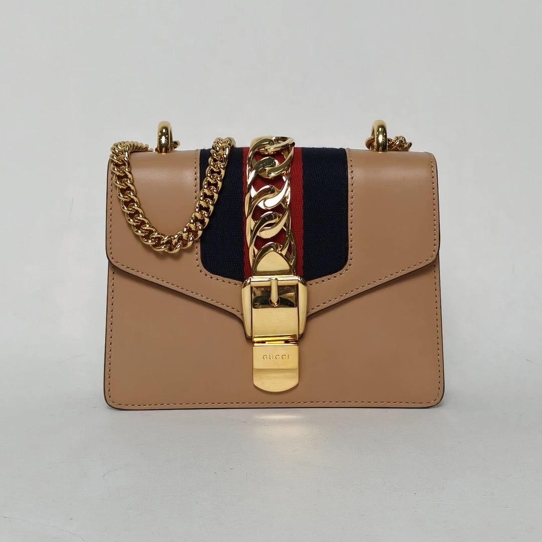 99新 GUCCI/古驰 【娇】塞尔维亚 丝带包 19 棕色 皮革C 212710