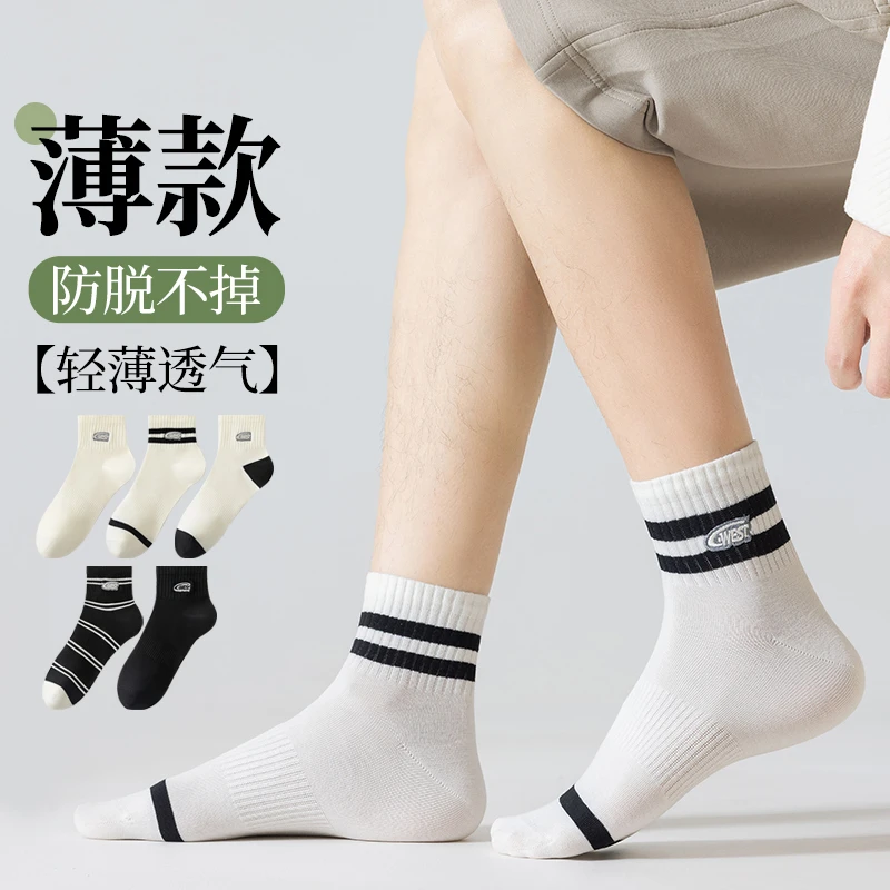 条纹刺绣男短袜简约百搭精梳棉夏季男袜