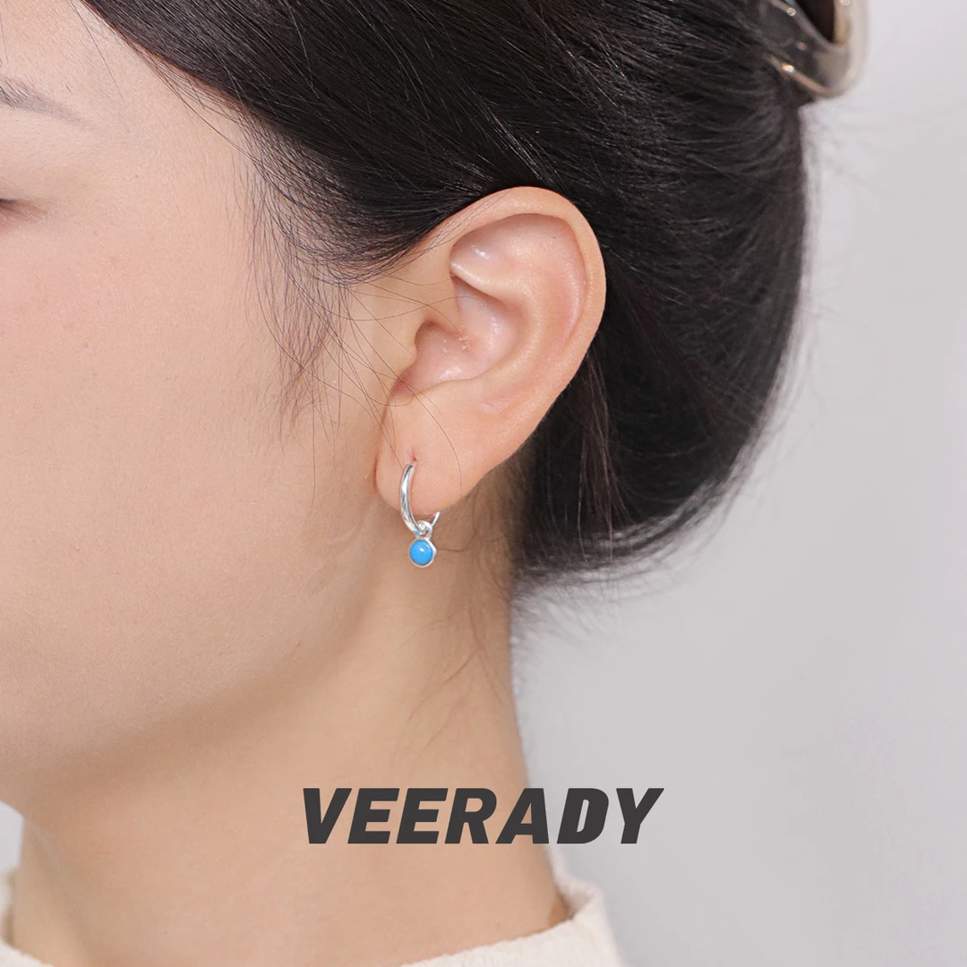 925银耳饰 纯银绿石耳环女简约小众耳扣独特高级感耳圈通勤耳饰