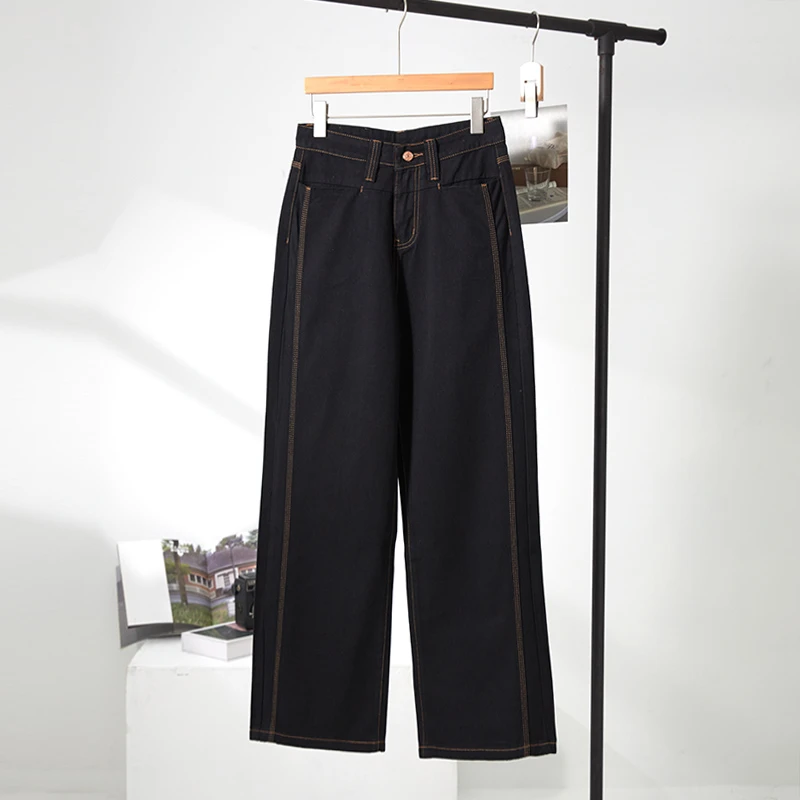 B遮肉显腿长！时髦撞色匝线！宽松镰刀裤牛仔裤 H4943 女装 V230