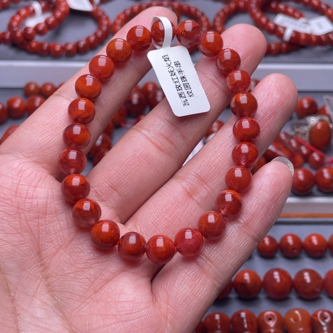 七***安南红玛瑙未镶嵌配珠8.6mm瓦西火焰纹单珠