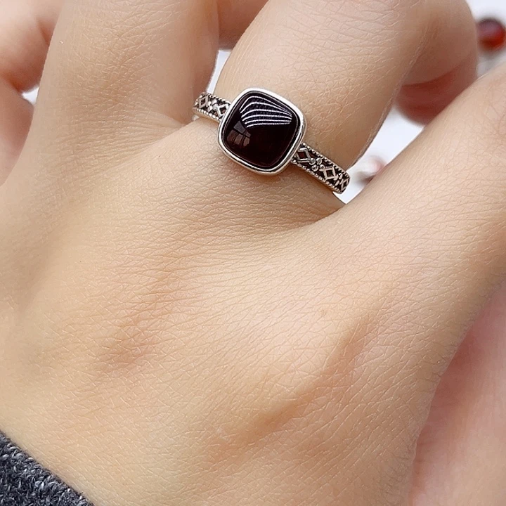 血珀戒指银S925镶嵌天然
