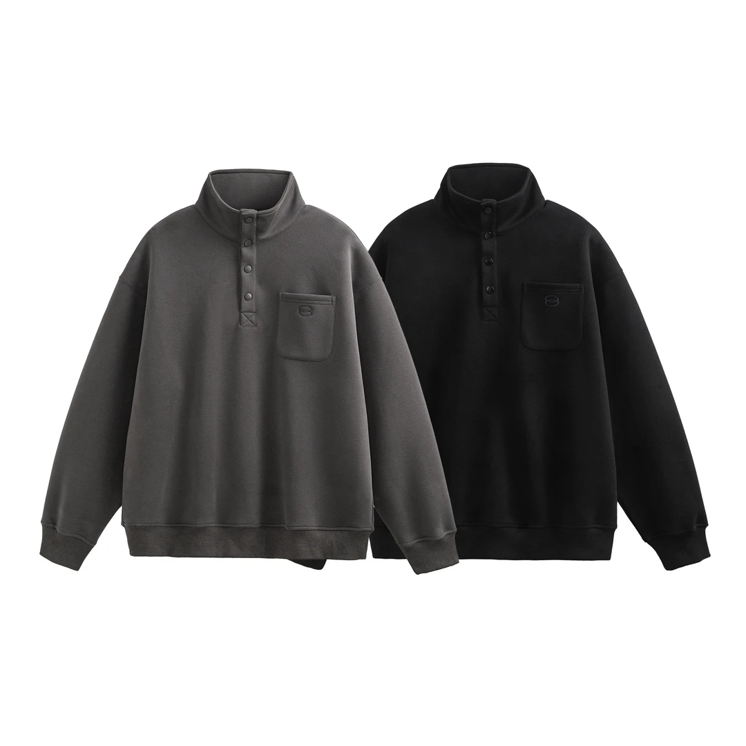 小涩猎美式简约400g重磅亨利领卫衣男女2025春季潮牌情侣复古上衣