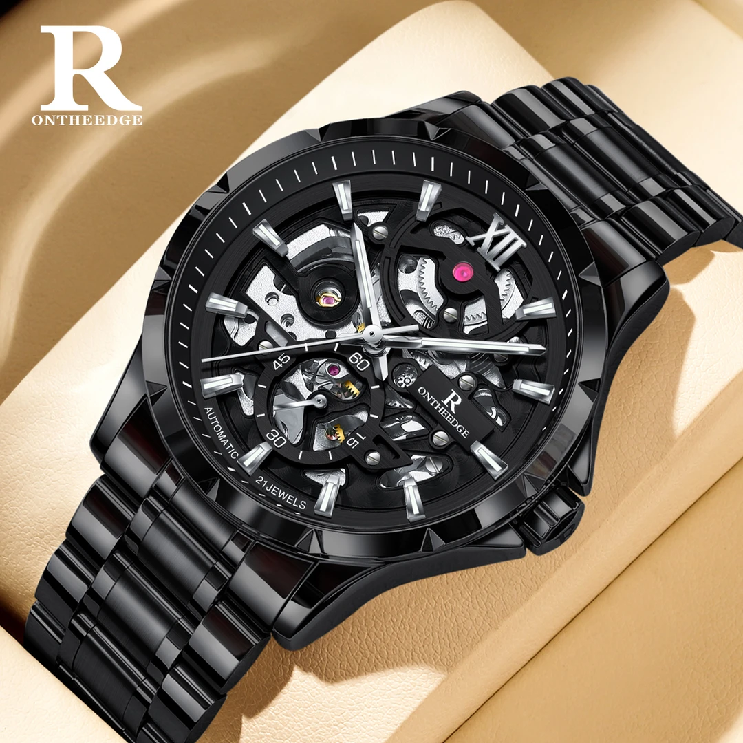 黑武士男士全自动机械表防水镂空陀飞轮时尚潮流男士全自动手表