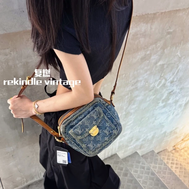 95新 LouisVuitton/路易威登 复燃精选/丹宁相机斜挎包07年