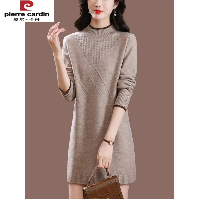 皮尔卡丹今年流行的秋冬毛衣裙女中长款保暖加厚上衣打底衫2025新