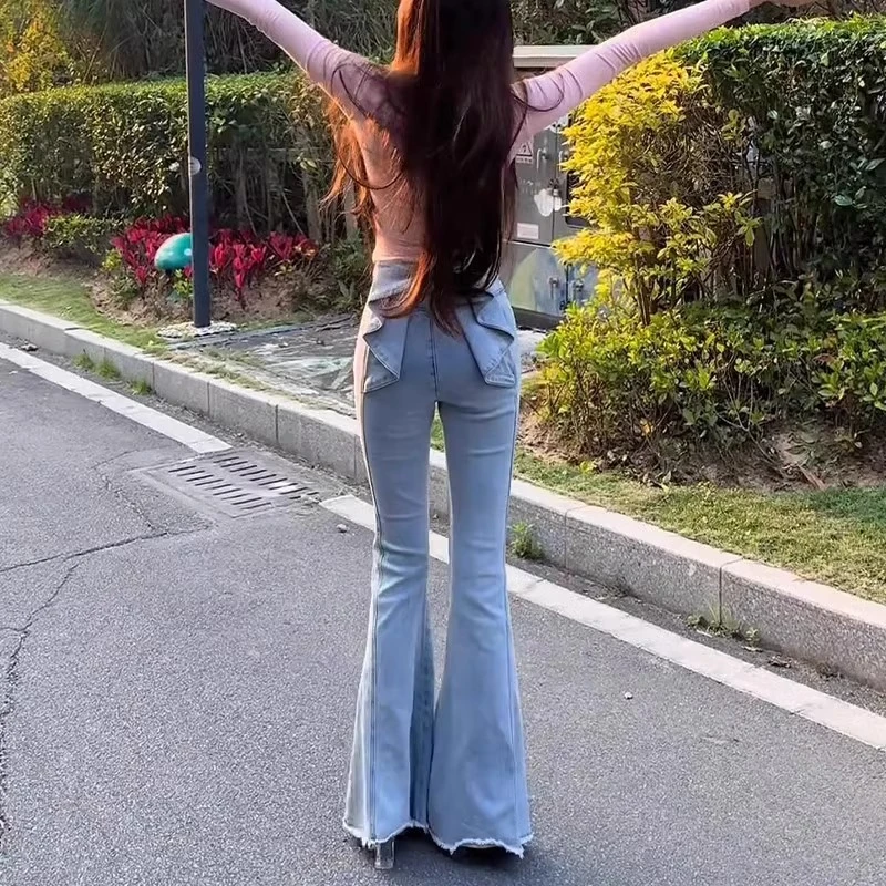 立体蝴蝶结牛仔裤女2025夏款欧若风高腰显瘦翘臀喇叭裤子