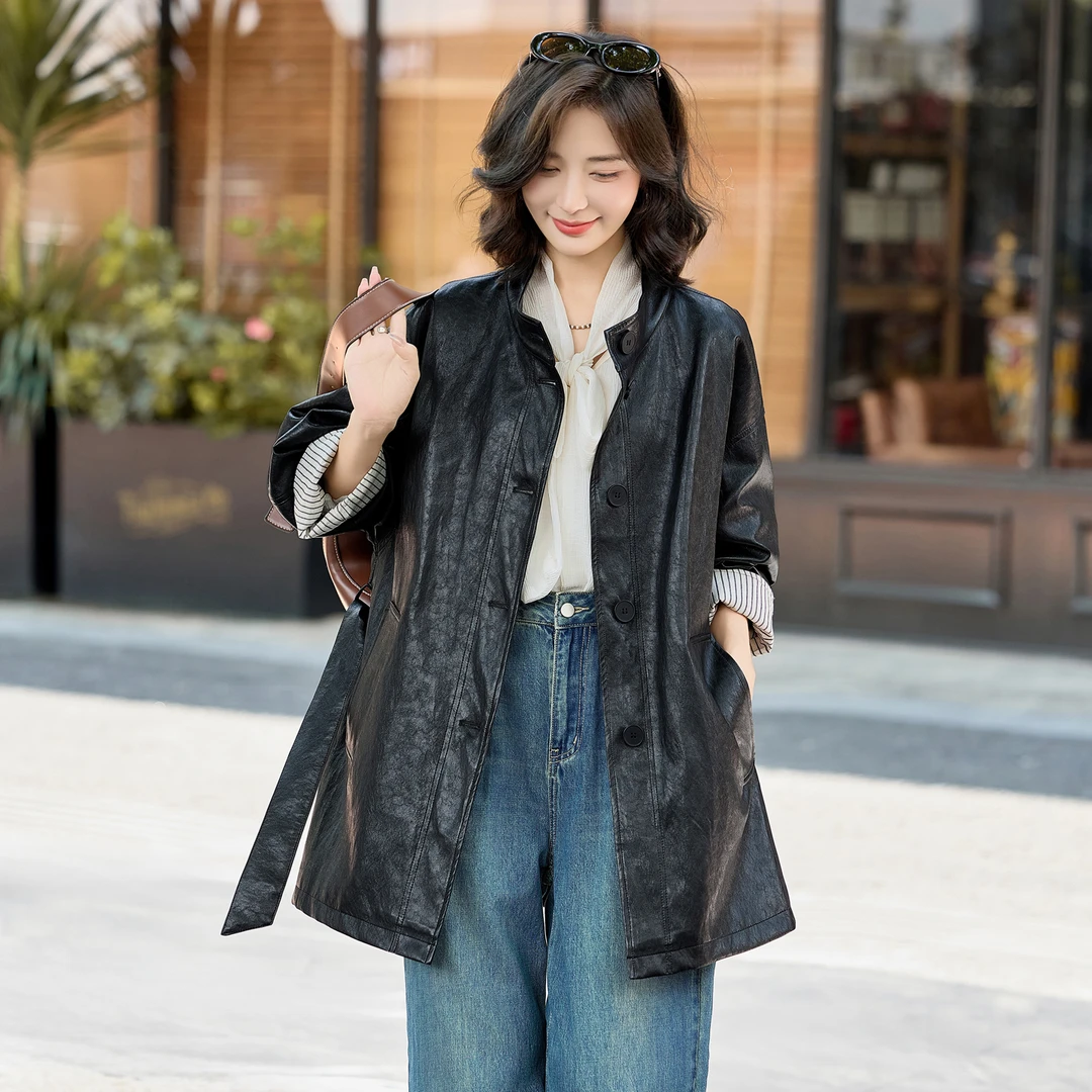 柏菲妮时尚休闲百搭皮衣外套女装风衣2025新款秋装爆款韩版气质潮