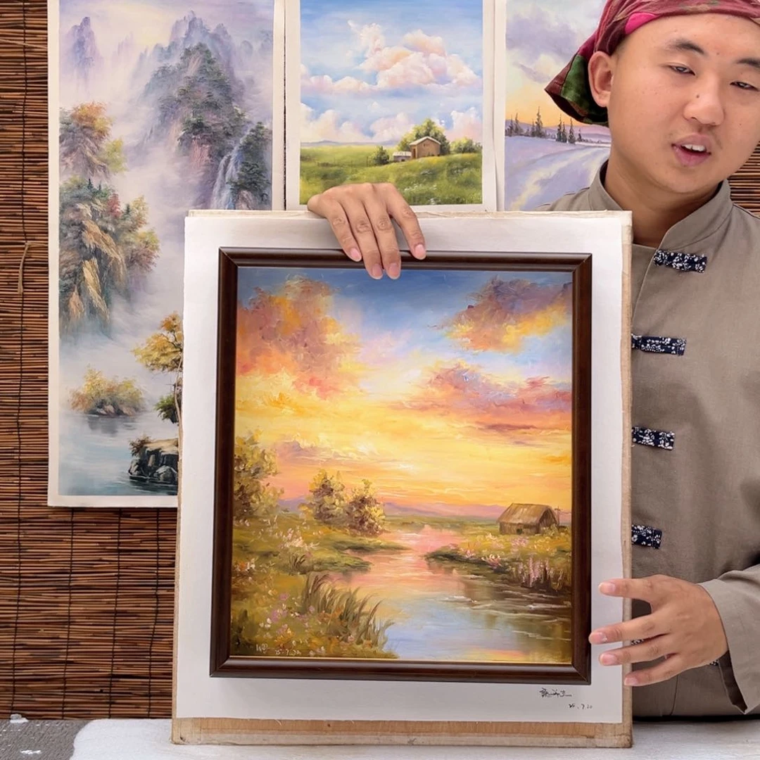 油画行路人小院绘画作品竞拍
