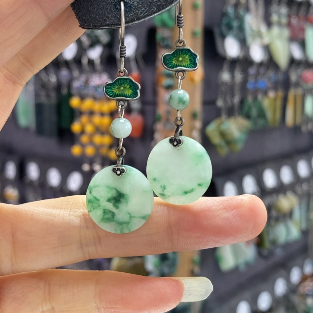 翡翠银S925镶嵌耳饰