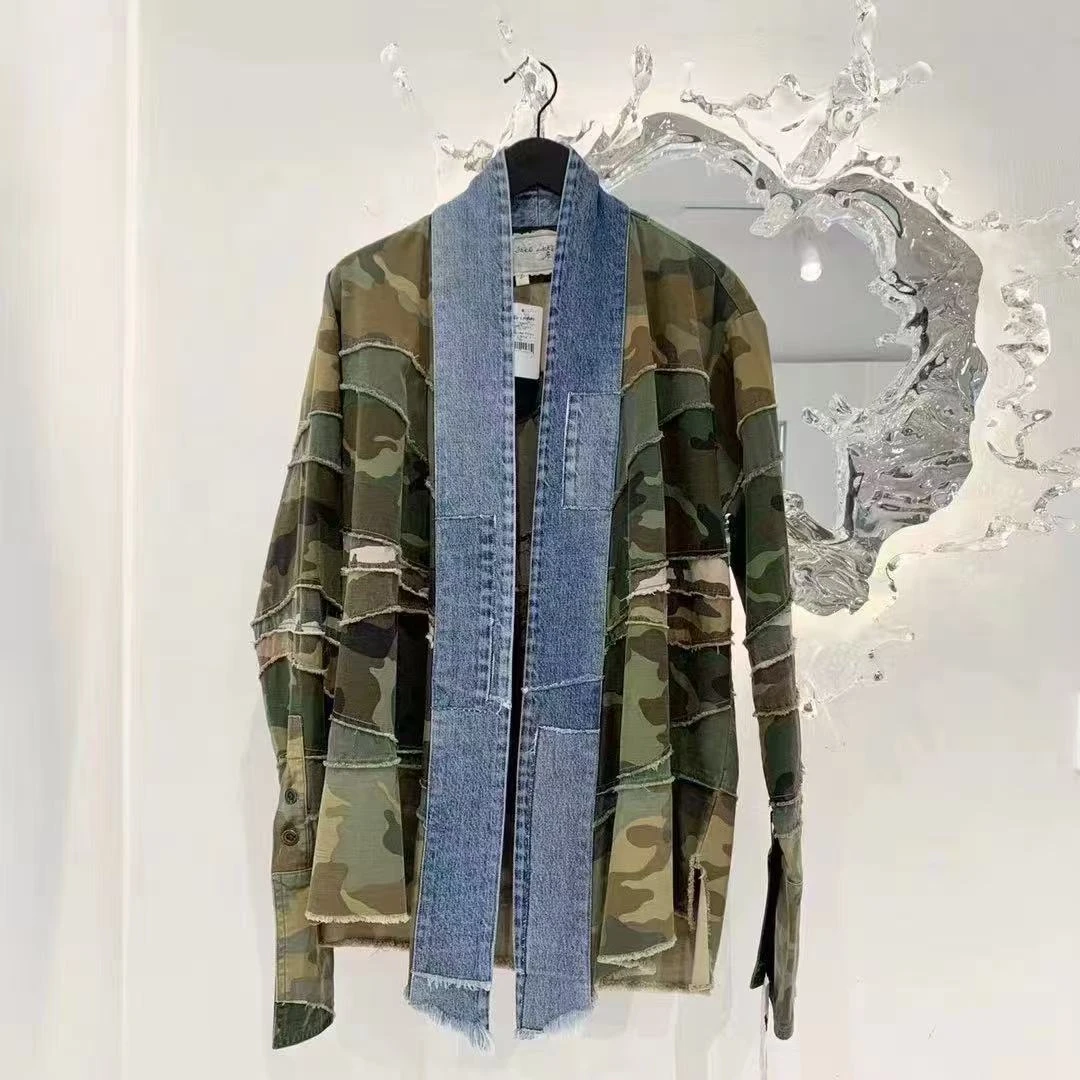 Greg Lauren迷彩拼色牛仔领长袖外套