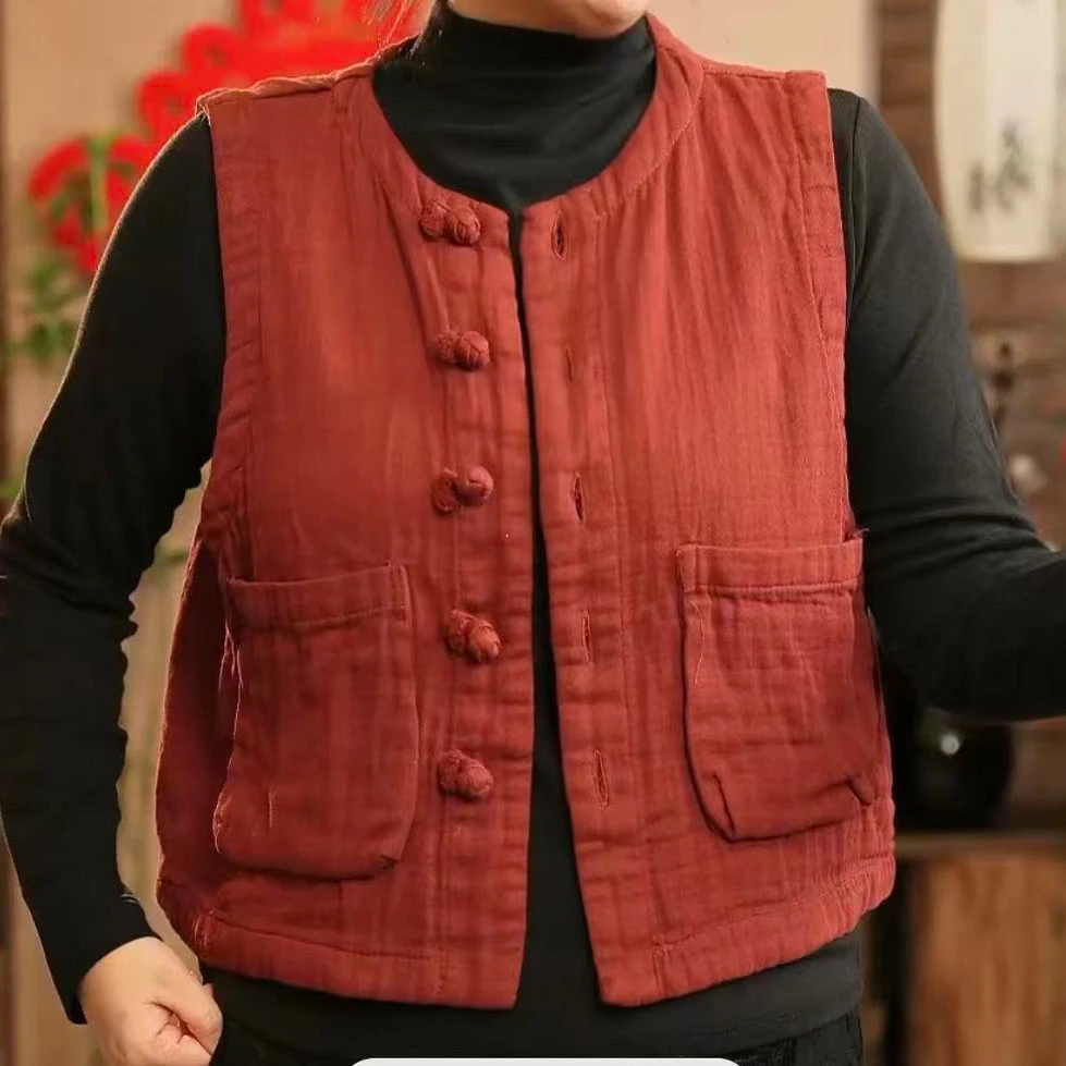 〈纯色马甲3〉圆领百搭薄款常规宽松型纽扣马夹时尚女士民族风95