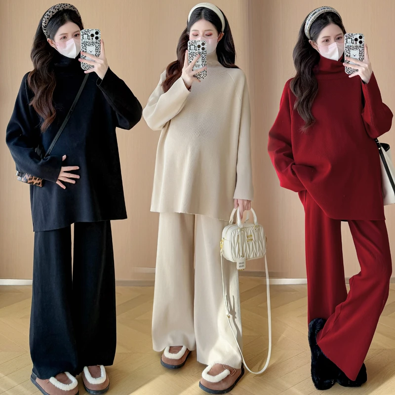 孕妇装秋装2025新款秋冬外穿时尚设计感毛衣上衣慵懒风显瘦裤子女