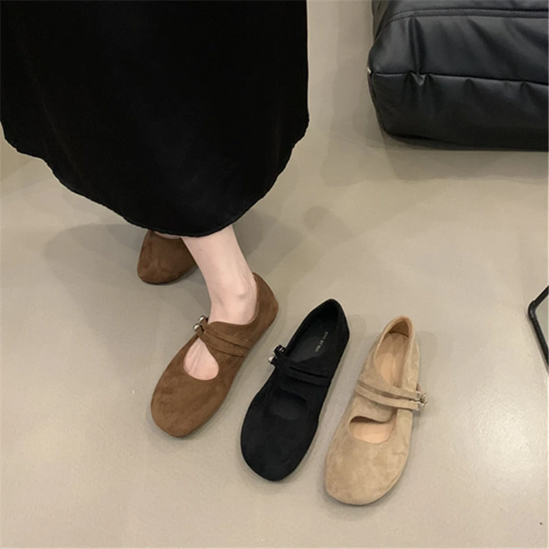 复古风平底玛丽珍鞋女瓢鞋2025年新款圆头皮带扣软皮豆豆勃肯鞋子