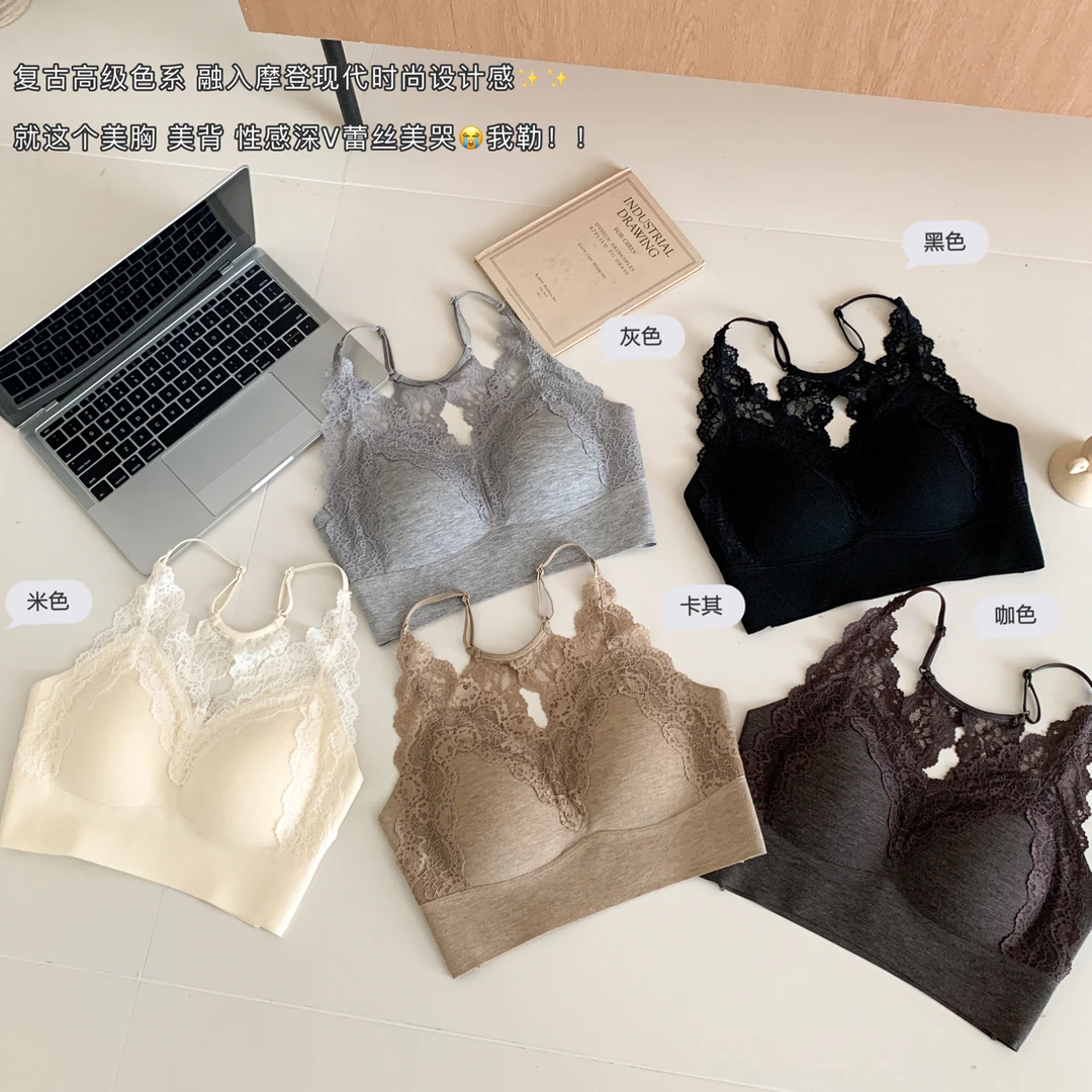 高定蝴蝶背蕾丝法式薄杯百搭性感美背内衣9580