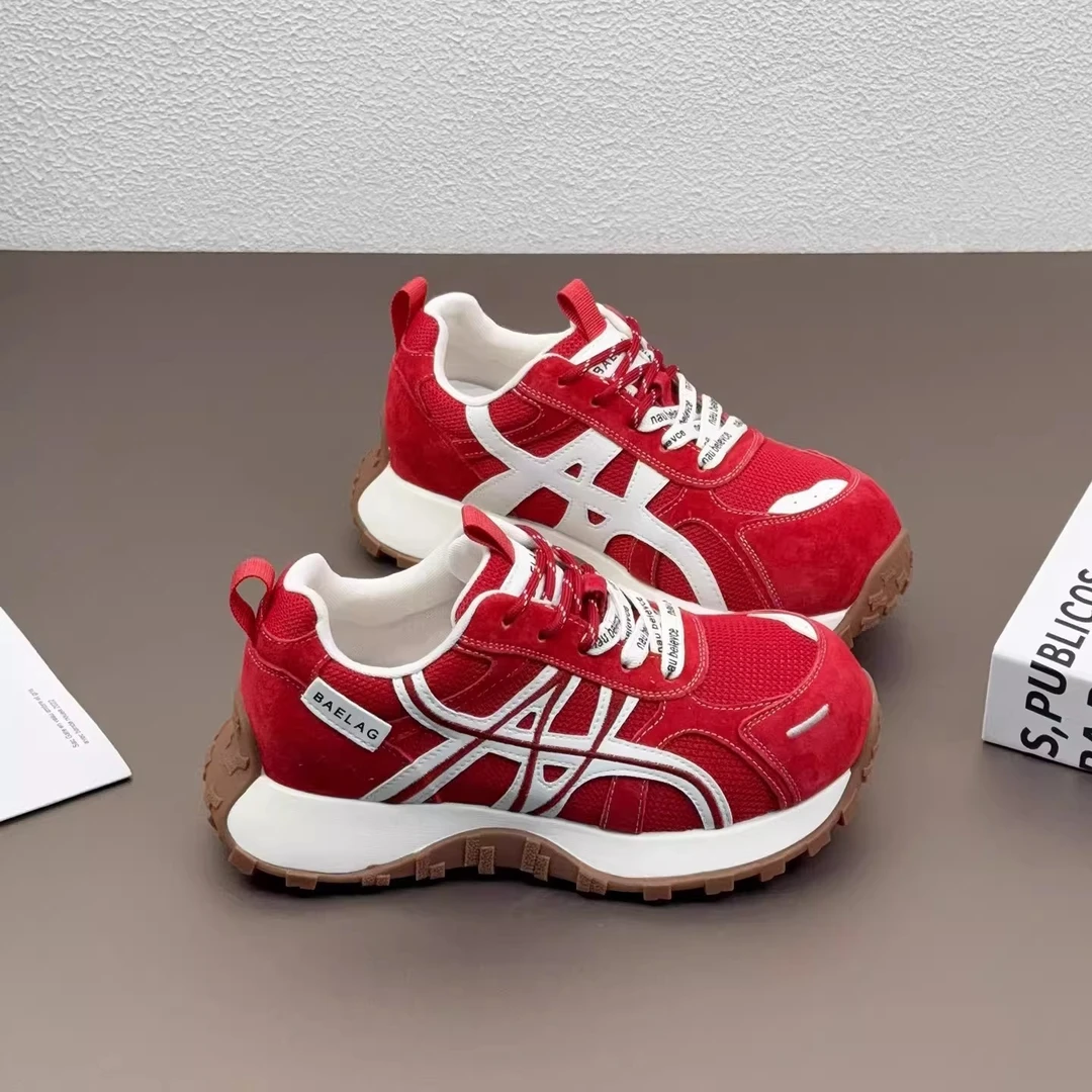 2026早春新款红色厚底老爹鞋女阿甘德训鞋户外休闲运动鞋潮女鞋