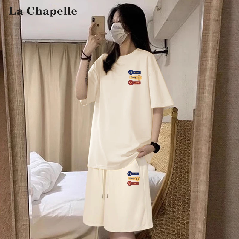 拉夏贝尔运动套装女款夏季2025新款纯棉百搭多巴胺风格衣服两件套