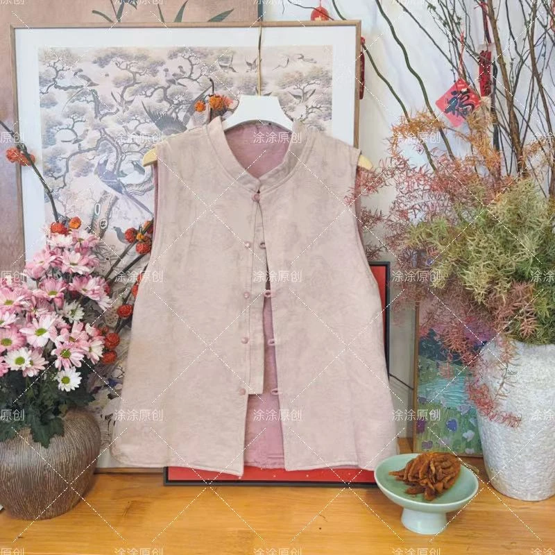涂涂国风【锦心】春款上新原创设计新中式双面穿老布提花马甲背心