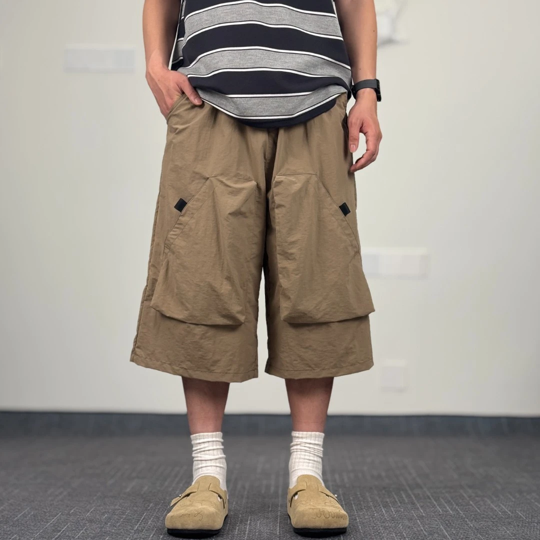 日系机能风复古宽松防泼水七分裤日系大口袋工装短裤男夏季薄款