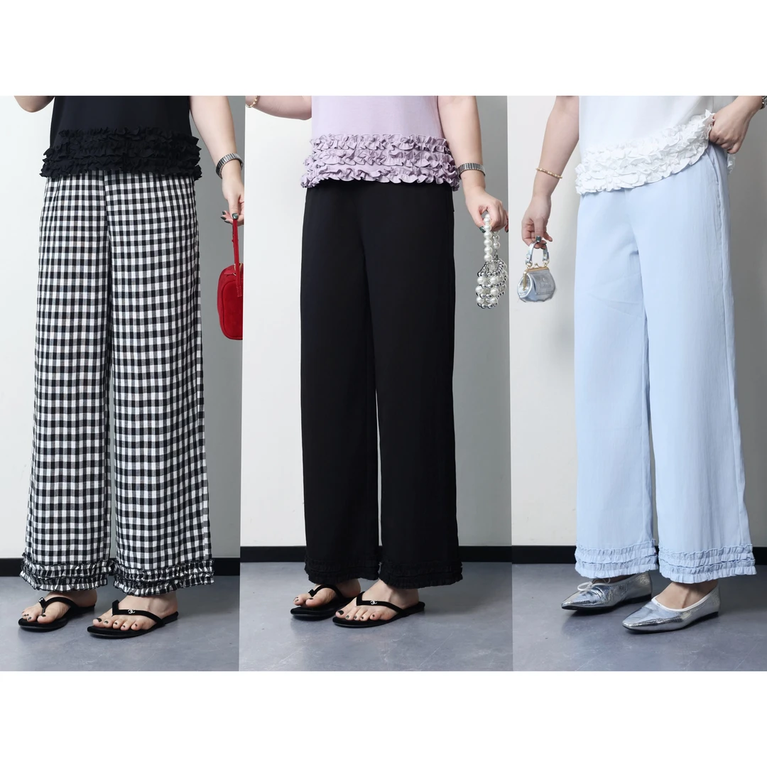 裂渡杨杨【蛋糕裤】微胖大码女夏百搭显瘦木耳花边休闲裤ZY505A58