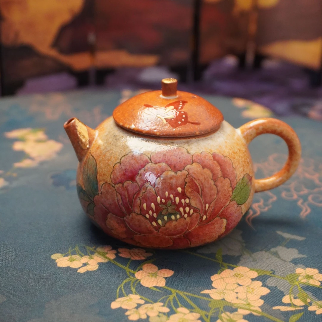 【志野·牡丹·玲珑壶】李辉熠富贵花开中式手工柴烧茶具家用泡茶壶
