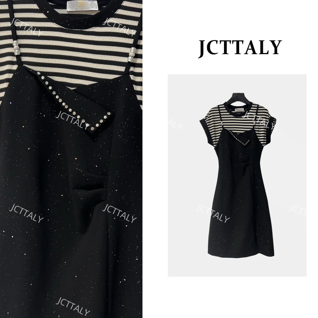 【宠粉价】法式条纹拼接假两件星空25夏季新款连衣裙女JC-A3821