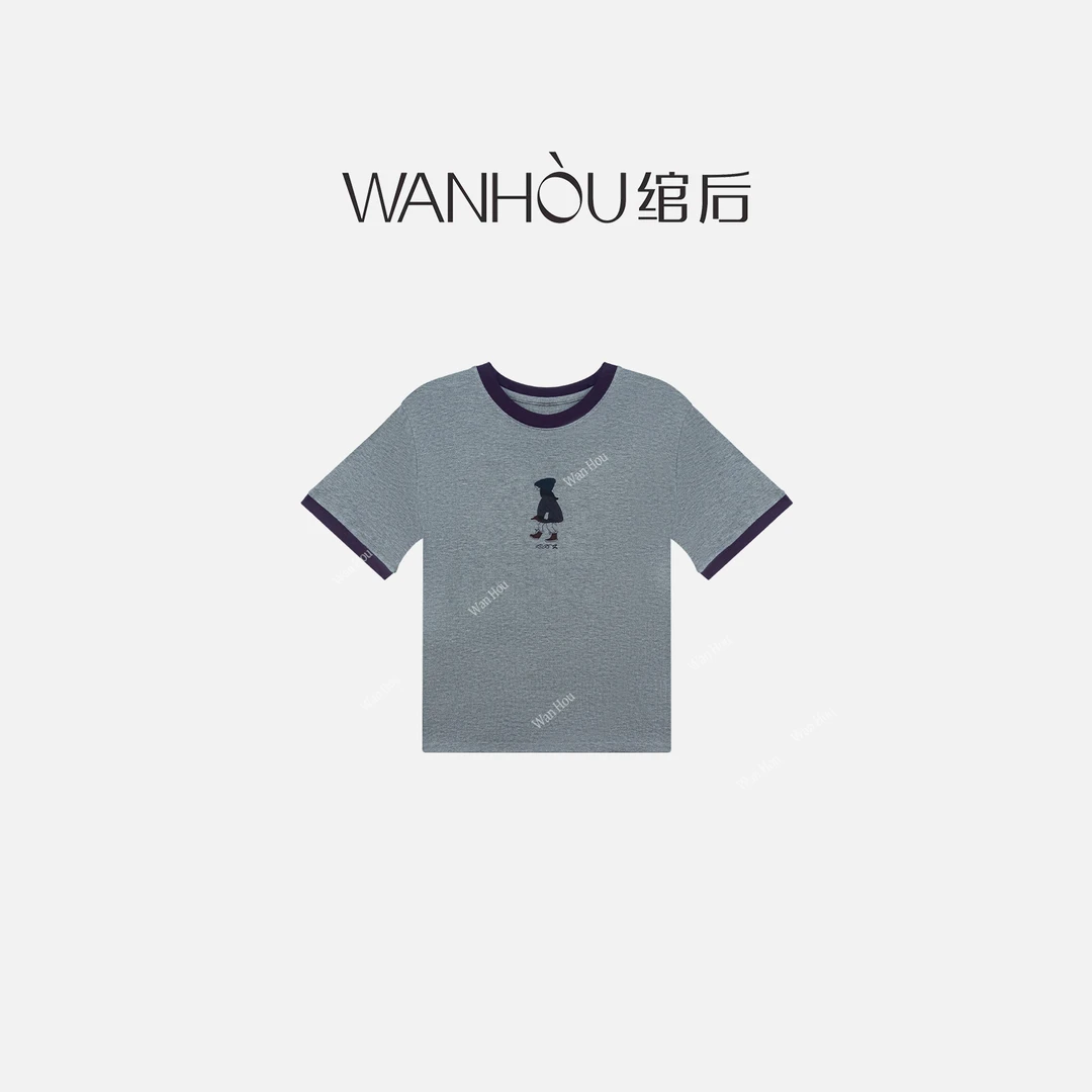 【C2694】#WH-紫色小女孩撞色拼接短袖T恤女夏洋气减减龄休闲上衣SS