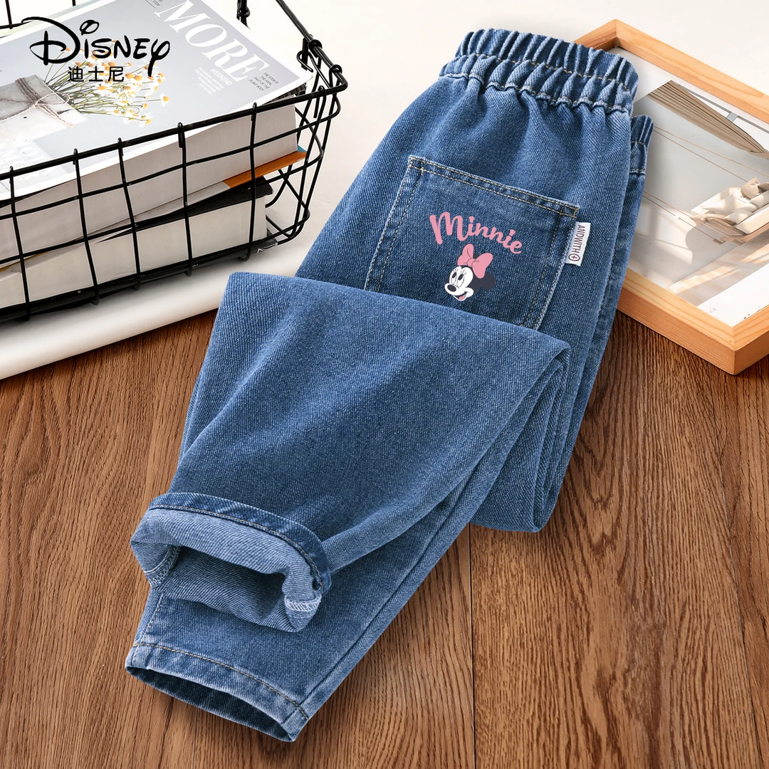 迪士尼女童裤子2025新款秋季薄款女孩牛仔裤运动好看儿童秋装衣服
