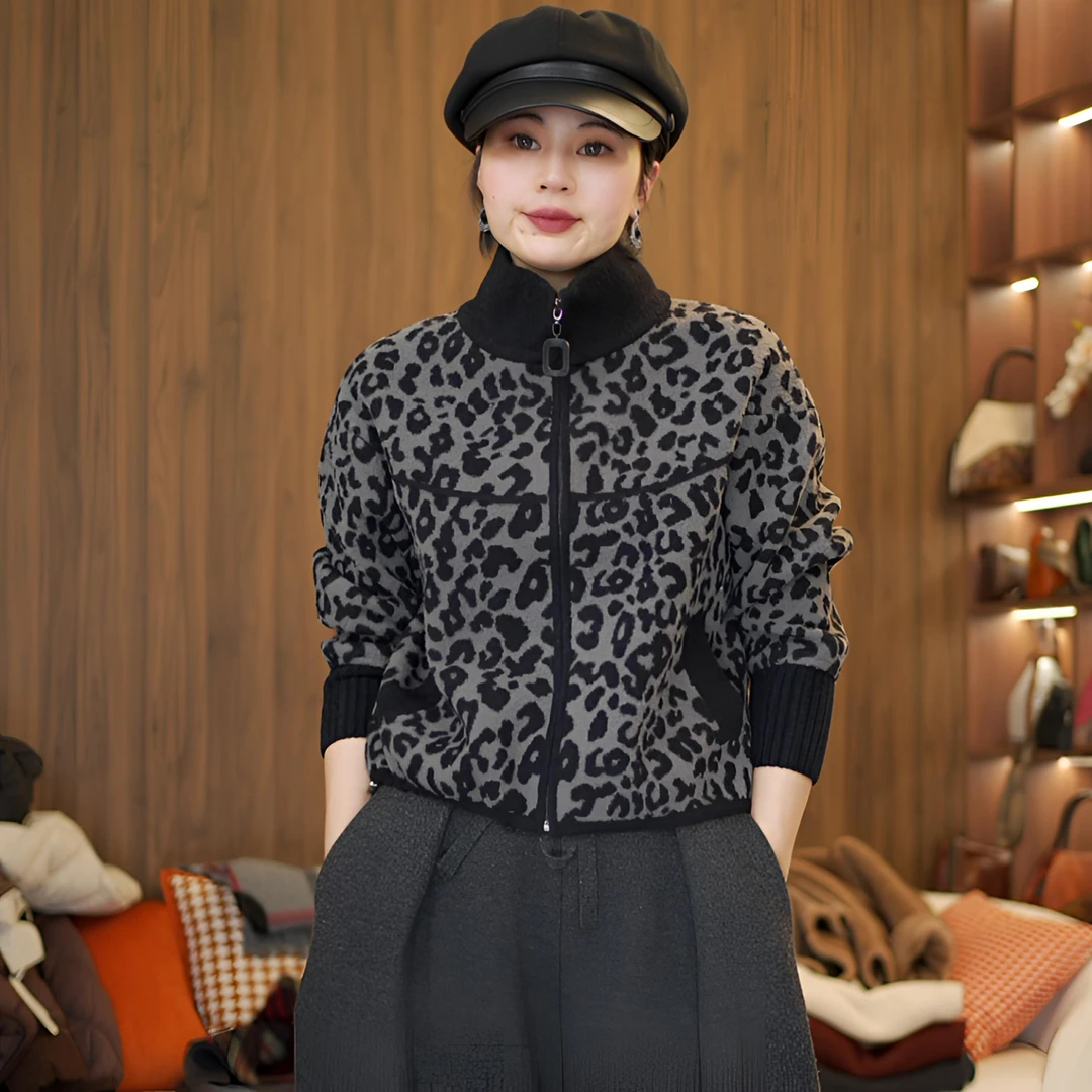 知南新款“小黑豹”休闲时尚洋气豹纹外套