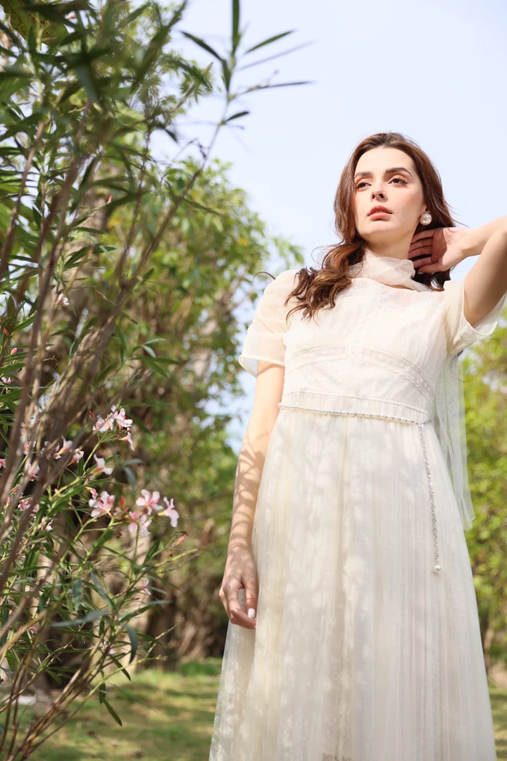 法式松紧腰中长裙伞裙夏季气质连衣裙复古优雅纱裙提花春季日常