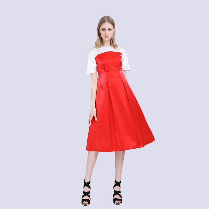 法式拼接夏季秋季防污高腰气质连衣裙学生演出服表演服韩版裙子