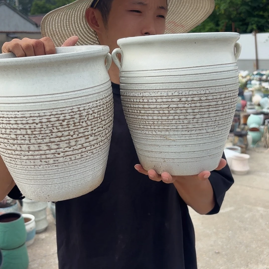 紫砂花盆复古泡泡耳两个口径19高度20