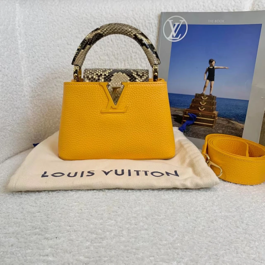 99新 LouisVuitton/路易威登 壹臻/芒果黄拼皮capucines 61455096