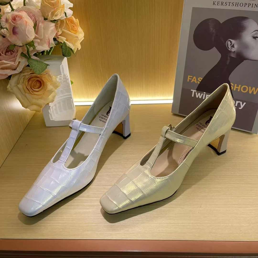 1031【曼陀罗】法式丁字扣带方跟小方头休闲纯手工单鞋C【5.5cm】