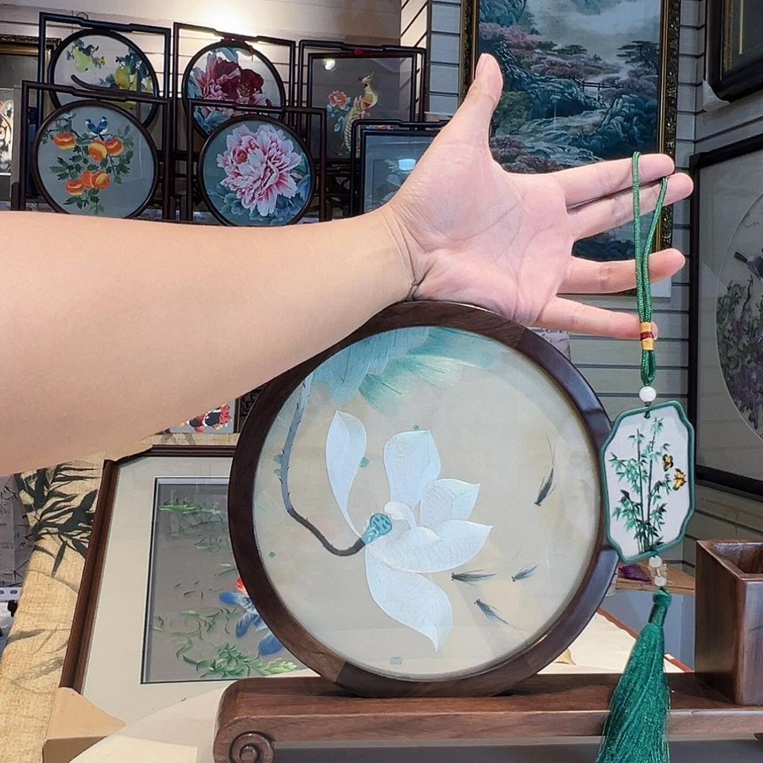 织绣苏绣摆台手工双面送挂件