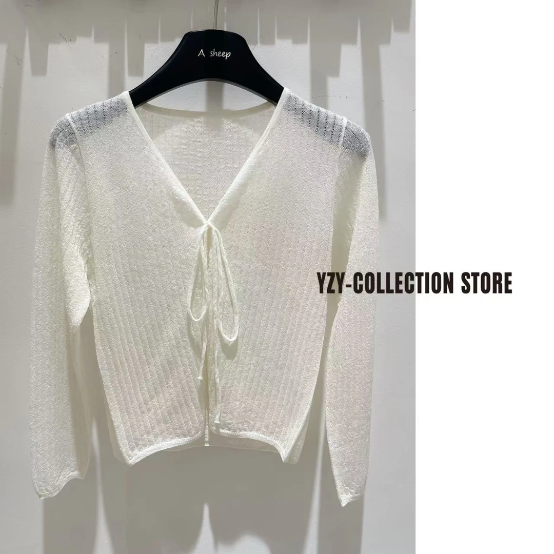 （一只羊）云朵亚麻莱赛尔开衫薄款针织衫夏季薄款短款纯色百搭女装