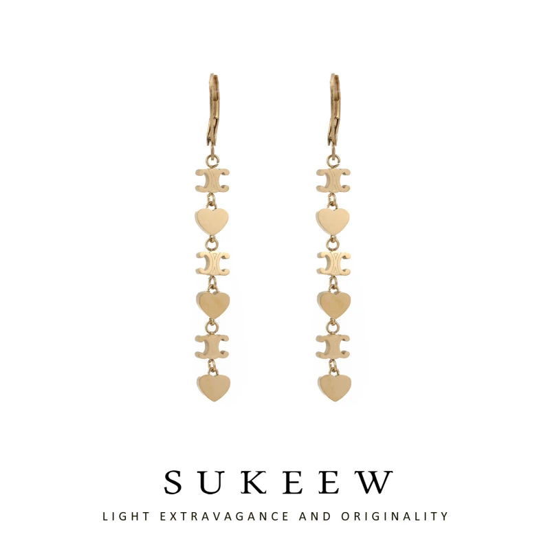SUKEEW/酥可 铜合金耳饰 轻奢爱心字母流苏优雅耳环121412