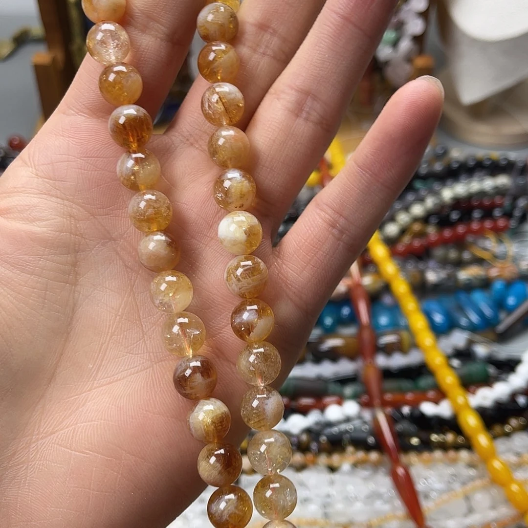 玛瑙/玉髓未镶嵌珠宝半成品卡10黄塔晶圆珠一条