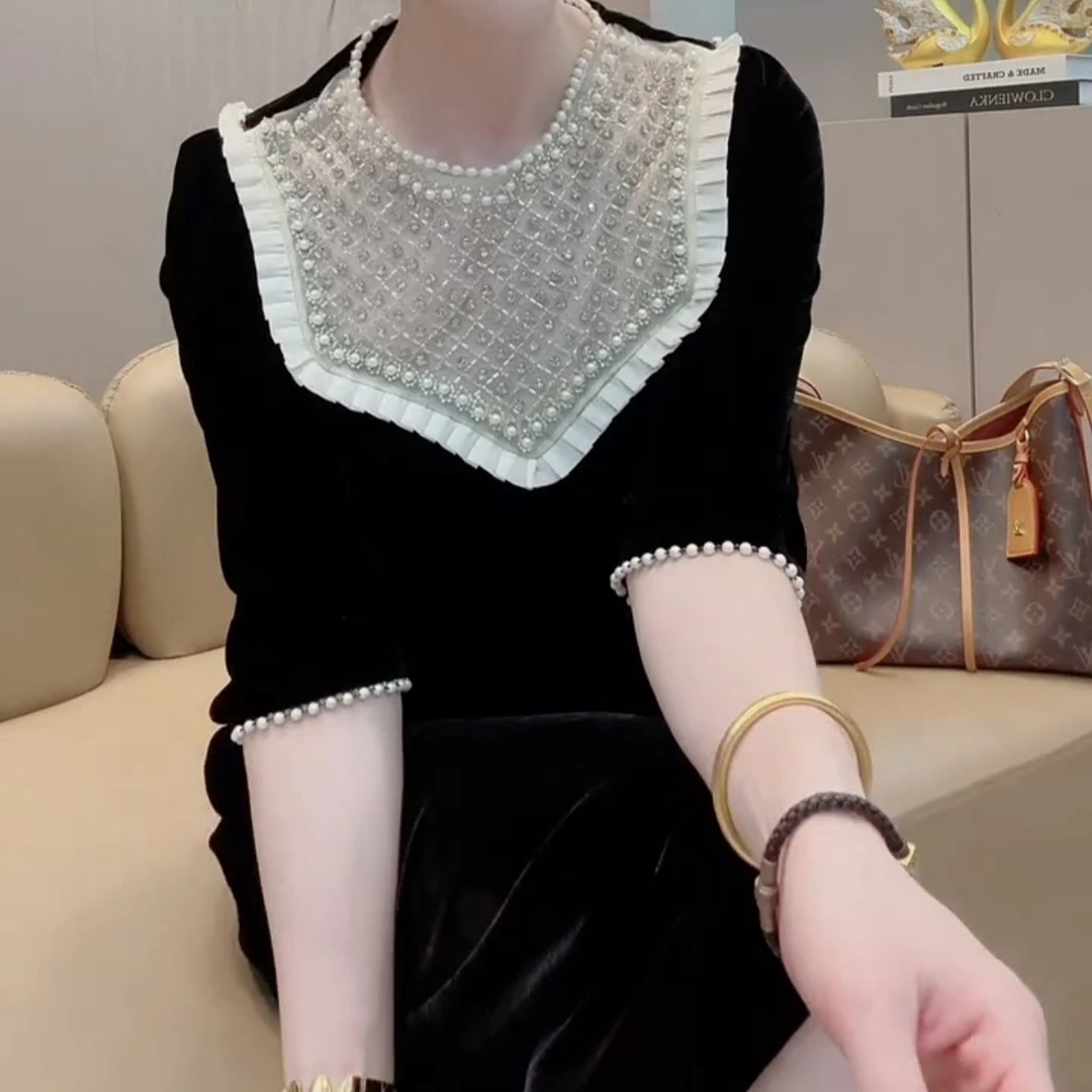 轻奢气质法式蕾丝重工丝绒连衣裙夏季小香风洋气收腰显瘦中长裙