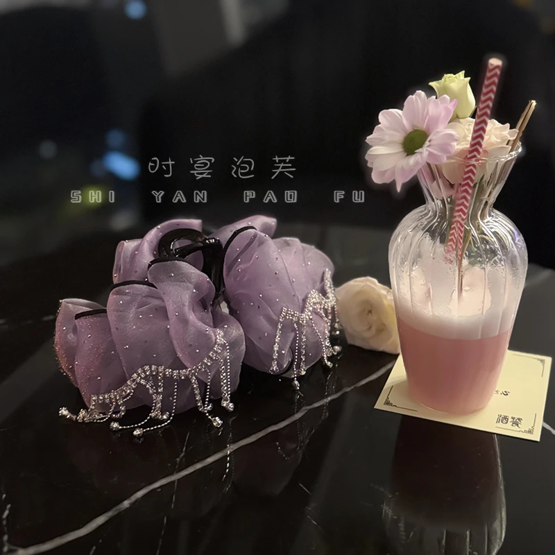【薰衣草庄园】蝴蝶结抓夹手工设计百搭发饰头饰细闪钻钻流苏鲨鱼夹