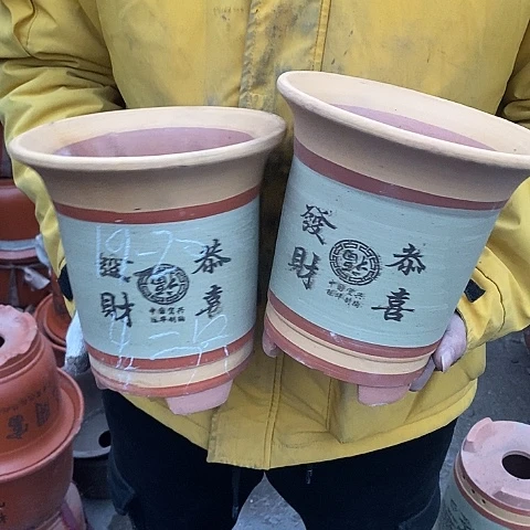 紫砂中国宜兴紫砂花盆，