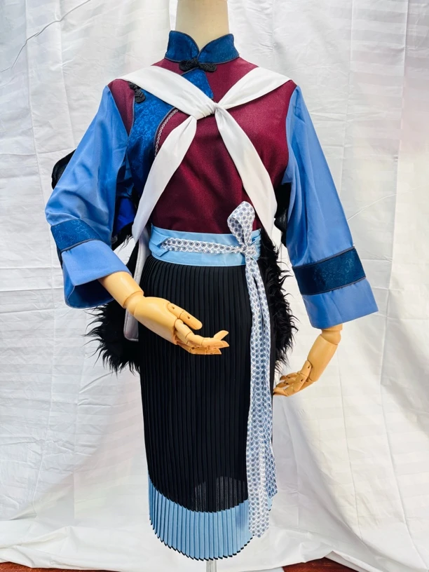 丽江纳西族传统民族服装枣红色三件套民族风上衣套装古风中国风