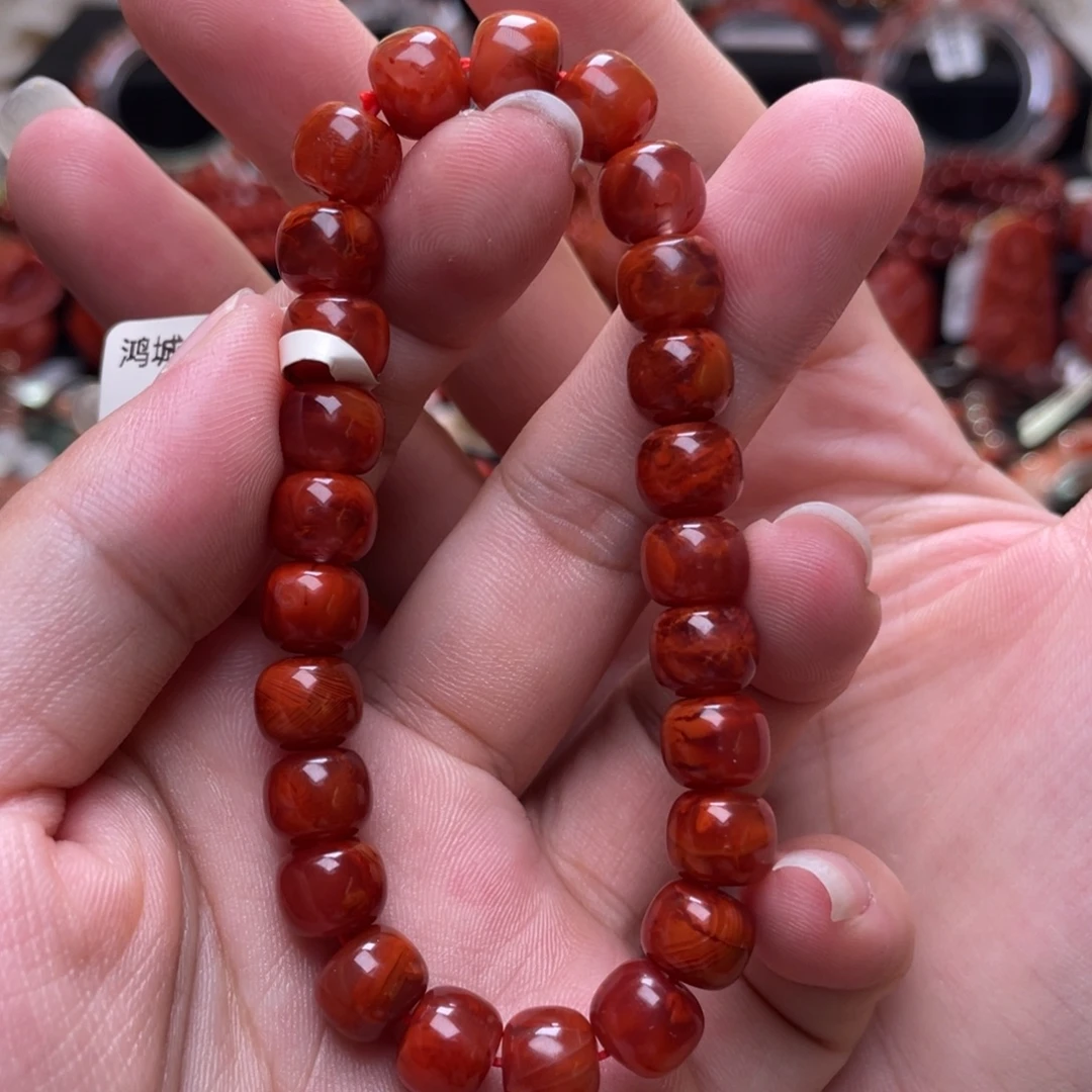 南红玛瑙未镶嵌9mm火焰纹老型手串