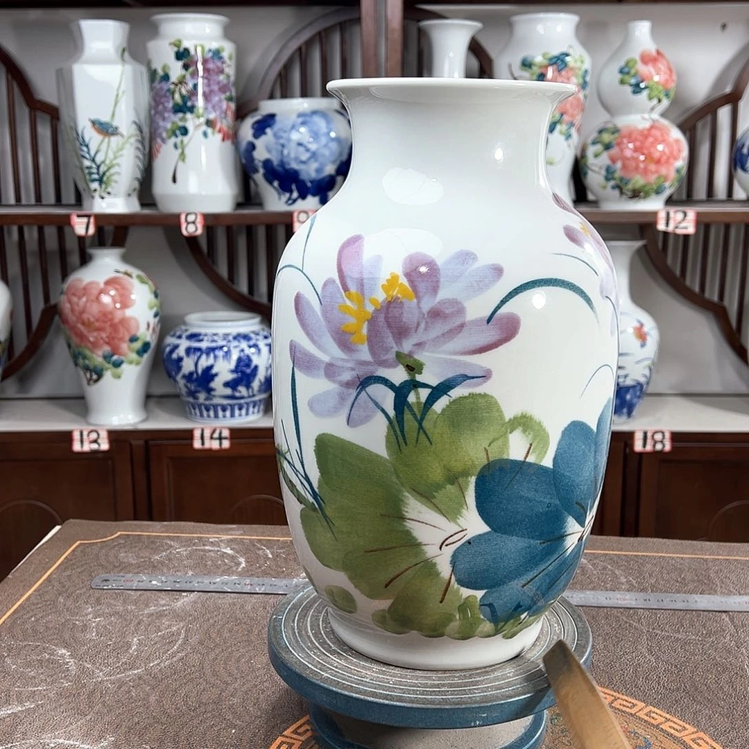 摆件景德镇陶瓷大冬紫荷